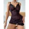 Sexy lingerie lace perspective love print seduction nightgown thong two-piece set
