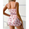 Sexy lingerie lace printed camisole skirt thong two-piece set
