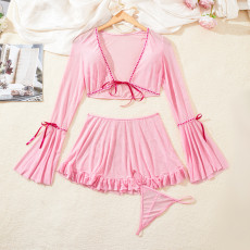 Sexy lingerie, perspective, temptation, passion, uniform, top, short skirt, thong, three piece set