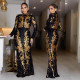 Fashionable sequined long sleeved skirt with wrapped buttocks and fish tail, slim fit long skirt