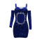 Falling shoulder hollowed out diamond embellished sequin skirt, sexy and spicy girl wrapped hip dress