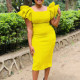 Fashionable solid color flying sleeve temperament professional hip hugging skirt