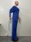 7-inch asymmetrical slanted shoulder solid color straight leg pants two-piece set