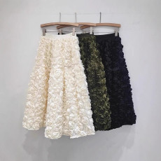 New Fashion 3D Flower Elastic Waist Rose Skirt Half Body Skirt Women's Wear