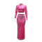 Hot stamping two-piece dress, cross-border foreign trade long sleeved top, hip hugging split skirt, party set