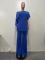 7-inch asymmetrical slanted shoulder solid color straight leg pants two-piece set