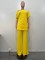 7-inch asymmetrical slanted shoulder solid color straight leg pants two-piece set