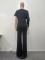 7-inch asymmetrical slanted shoulder solid color straight leg pants two-piece set