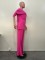 7-inch asymmetrical slanted shoulder solid color straight leg pants two-piece set