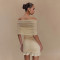 Women's sexy off shoulder dress, European and American sexy strapless slim fit with ruffled edges and hip hugging skirt