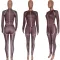 Fashion women's brown two-piece set, sexy tight pants, long sleeved two-piece set