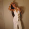 New neck hanging deep V-backless long skirt with flower slit and slim fit spring dress