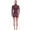Nightclub style sexy tight fitting houndstooth long sleeved jumpsuit shorts