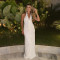 New neck hanging deep V-backless long skirt with flower slit and slim fit spring dress