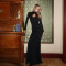 Ladies' elegant high neck fishtail dress cross-border sexy round neck long sleeved tight fitting dress