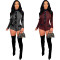 Nightclub style sexy tight fitting houndstooth long sleeved jumpsuit shorts