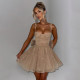 New women's slim fit dress with suspender, strapless, shiny silk bow, slim fit A-line skirt