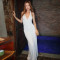 New neck hanging deep V-backless long skirt with flower slit and slim fit spring dress