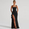 Evening gown fashionable and sexy suspender long dress cross-border new style backless high slit dress