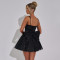 New women's slim fit dress with suspender, strapless, shiny silk bow, slim fit A-line skirt
