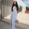 New neck hanging deep V-backless long skirt with flower slit and slim fit spring dress