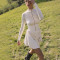 Elegant long sleeved V-neck slim fit pleated breasted dress for foreign trade