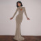 Ladies' elegant high neck fishtail dress cross-border sexy round neck long sleeved tight fitting dress