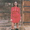 Elegant long sleeved V-neck slim fit pleated breasted dress for foreign trade