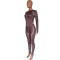 Fashion women's brown two-piece set, sexy tight pants, long sleeved two-piece set