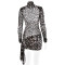 Mesh high neck women's dress sexy long sleeved leopard print strap slim fit hip hugging skirt