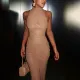 Spring new spicy girl round neck hip hugging long dress, fashionable and sexy slim fit sleeveless dress
