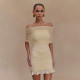 Women's sexy off shoulder dress, European and American sexy strapless slim fit with ruffled edges and hip hugging skirt