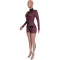 Nightclub style sexy tight fitting houndstooth long sleeved jumpsuit shorts