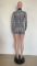 Nightclub style sexy tight fitting houndstooth long sleeved jumpsuit shorts