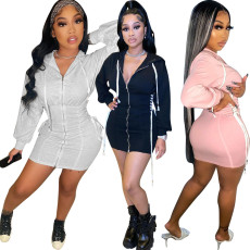 Women's Autumn/Winter New Fashion Chicken Eye Strap Short Skirt Solid Color High Waist Waist Tightening Dress