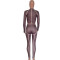 Fashion women's brown two-piece set, sexy tight pants, long sleeved two-piece set