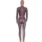 Fashion women's brown two-piece set, sexy tight pants, long sleeved two-piece set