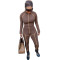 Fashion women's brown two-piece set, sexy tight pants, long sleeved two-piece set
