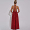 New sexy hanging neck backless shiny silk long dress cross-border hot selling V-neck slit slim fit dress