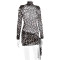 Mesh high neck women's dress sexy long sleeved leopard print strap slim fit hip hugging skirt