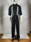 Velvet stand up collar 7-inch sleeve off shoulder style waist cinching long zipper jumpsuit pants