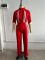 Velvet stand up collar 7-inch sleeve off shoulder style waist cinching long zipper jumpsuit pants