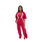 Velvet stand up collar 7-inch sleeve off shoulder style waist cinching long zipper jumpsuit pants
