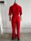 Velvet stand up collar 7-inch sleeve off shoulder style waist cinching long zipper jumpsuit pants