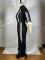 Velvet stand up collar 7-inch sleeve off shoulder style waist cinching long zipper jumpsuit pants