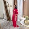 Velvet stand up collar 7-inch sleeve off shoulder style waist cinching long zipper jumpsuit pants