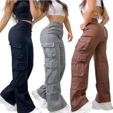 New fashion trend multi pocket solid color work pants