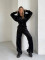 Women's solid color hooded casual zipper sports velvet jacket pants set