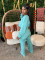 Ladies' casual long sleeved zipper hooded top with pockets, elastic waist, straight leg pants set