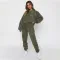 Fashionable sports and casual loose fitting women's round neck long sleeved drawstring pocket pants set